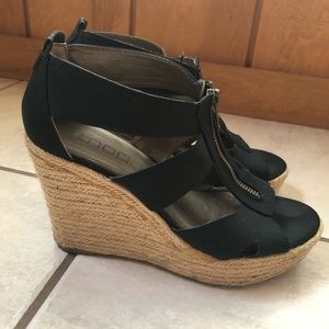 Black Zippered Espadrille Wedges